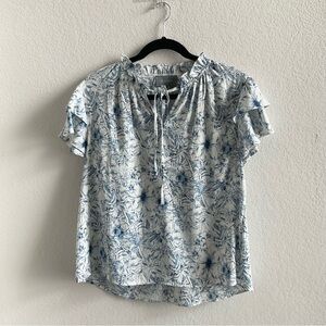 Hudson Gray Tie-Neck Floral Short-Sleeve Blouse